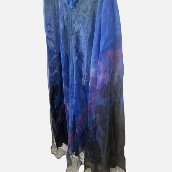 Rene Ruiz Organza Gown Maxi One-Shoulder Chiffon Blue Size 2 *READ FLAW* - Picture 4 of 7